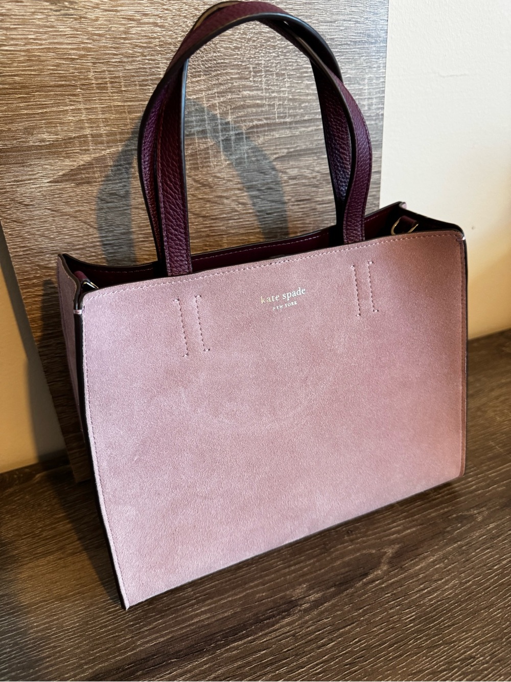 kate spade New York Dusty Rose and Burgundy Suede & Leather Shoulder Tote